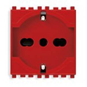 Gniazdo 2P+E, 16A, uniwersalne, 2M, czerwone