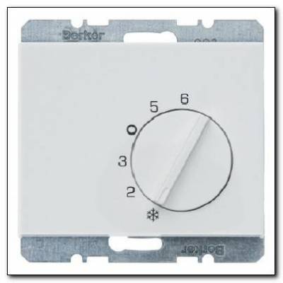 Regulator temperatury pomieszczenia z zestykiem zmiennym i elementem centralnym; snieżnobiały; K.1 Numer katalogowy: 20267109